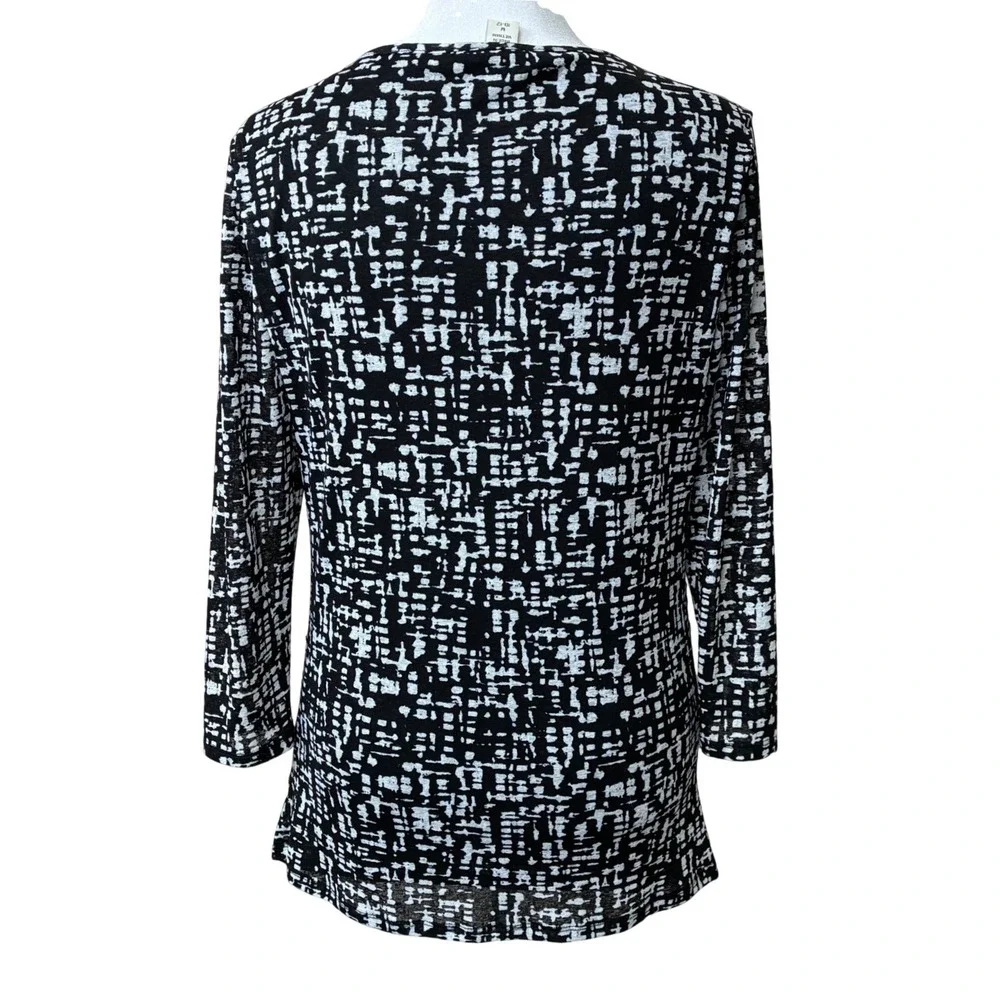Coldwater Creek Womens Black White Ruched V-Neck‎ Top Size M 10-12 3/4 Slv